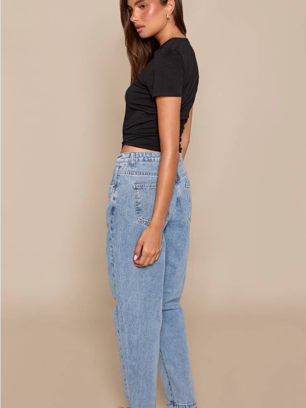 PRETTYLITTLETHING MID BLUE WASH HIGH WAIST MOM JEANS US 8 Great Condition - Picture 3 of 8